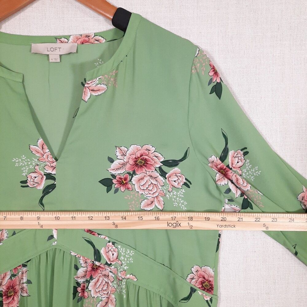LOFT Babydoll Peasant Top Size Medium Empire CottageCore Boho Chic Floral Green - Picture 13 of 15